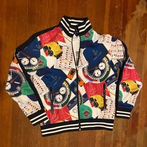 Polo Ralph Lauren Men's White Multi Ships Log Print Graphic Track Jacket
